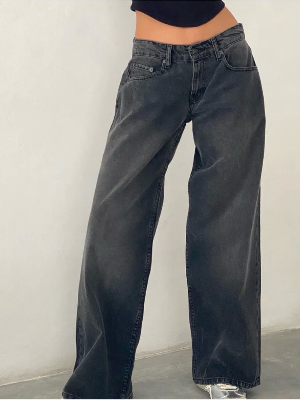 Motel Rocks Black Wide-Leg High-Rise Jeans 100% Cotton